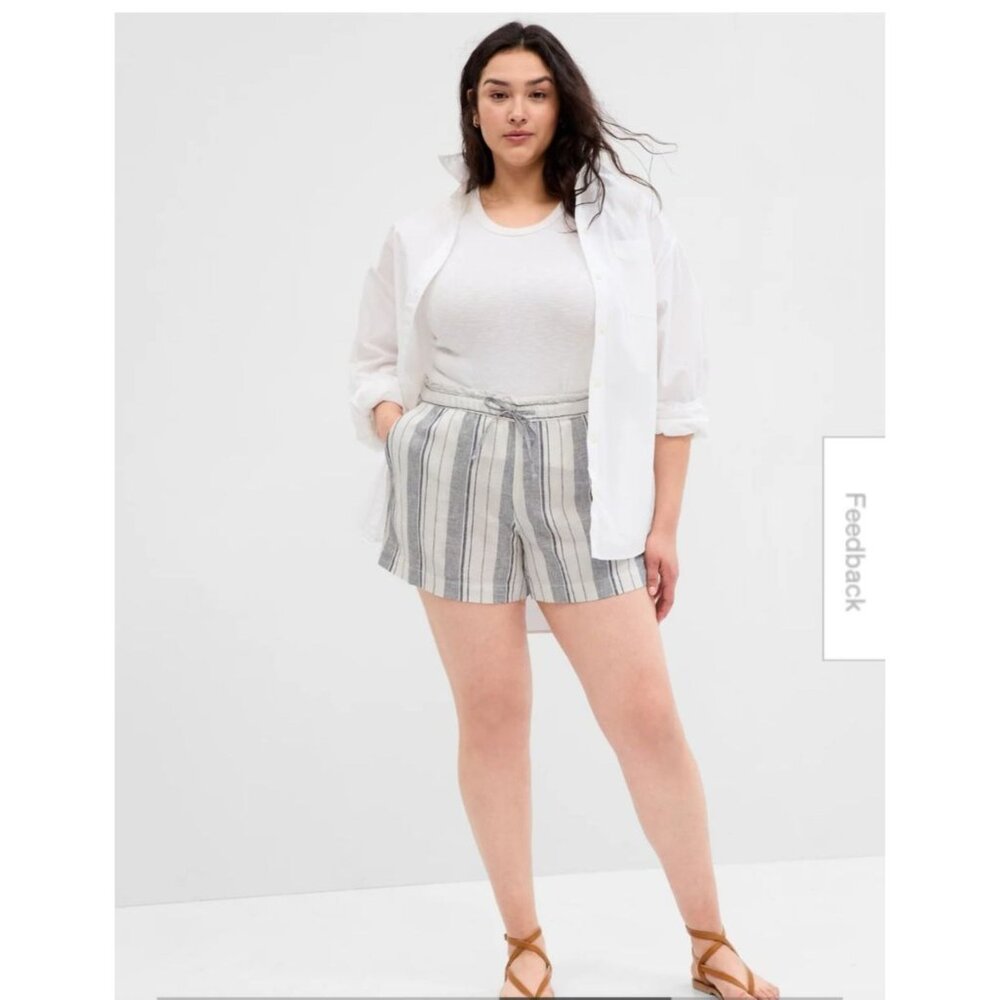 GAP 4" Pull On Striped Linen Blend Shorts With Pockets Drawstring Large - Picture 14 of 15